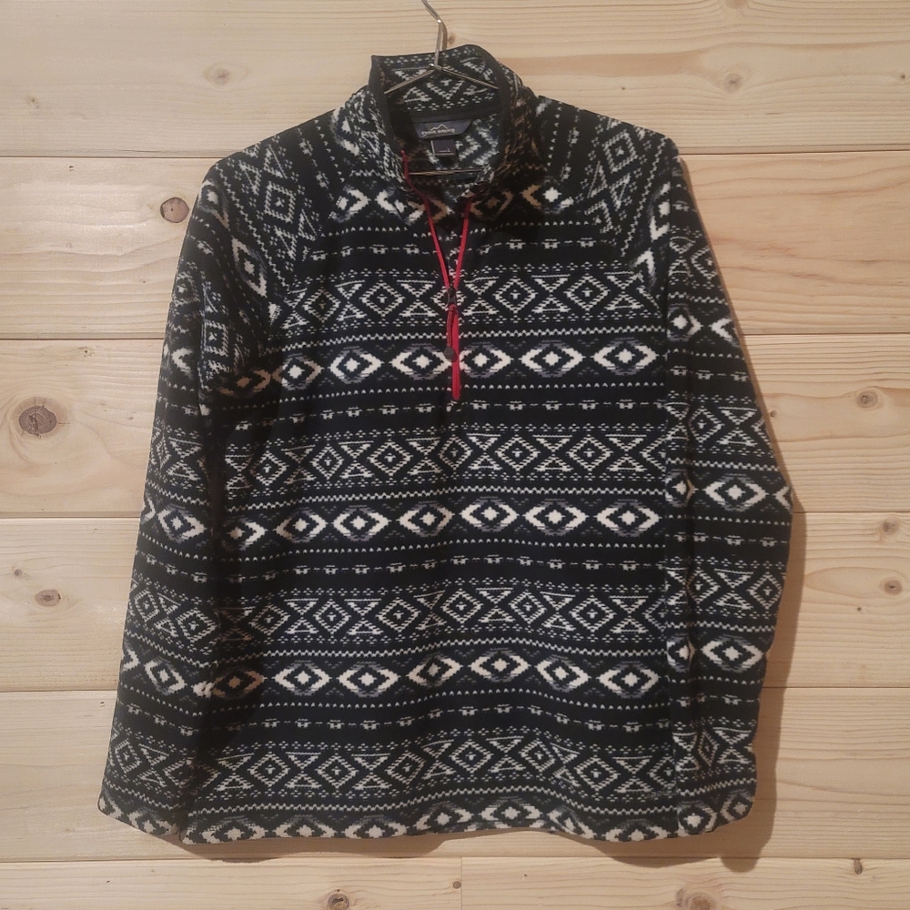 Eddie Bauer Women's Quest Fleece 1/4 Zip Mock Neck Sweater Aztec Size L 21x26